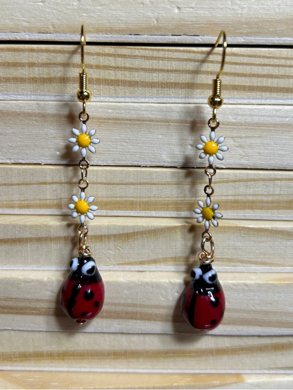 3/$25 Red Ladybug and Daisy Drop Earrings